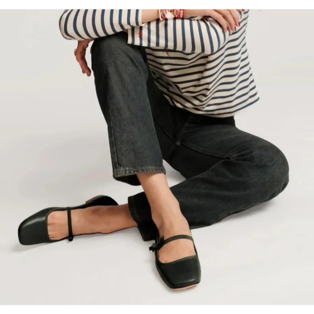 Frances Valentine Jude Black Leather Mary Jane Flats Women's Size 7.5 B - Picture 2 of 10